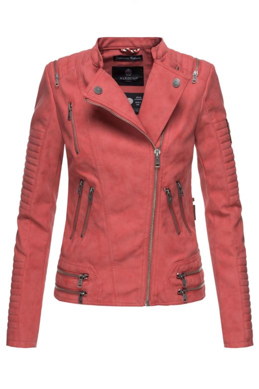 Læder look dame jakke i Rød