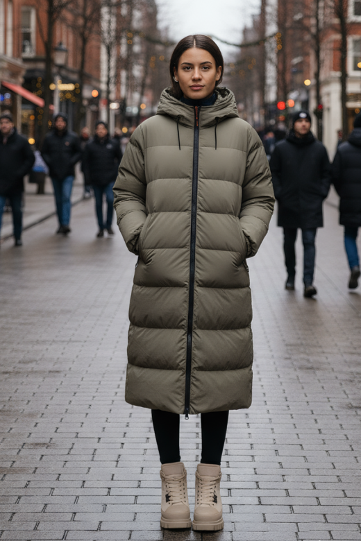 Damvinterjacka i dansk design, modell Enya i lövgrå