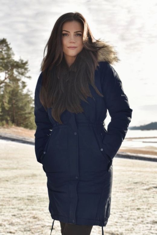 Dam Vinterjacka med päls modell Madrid i marinblått