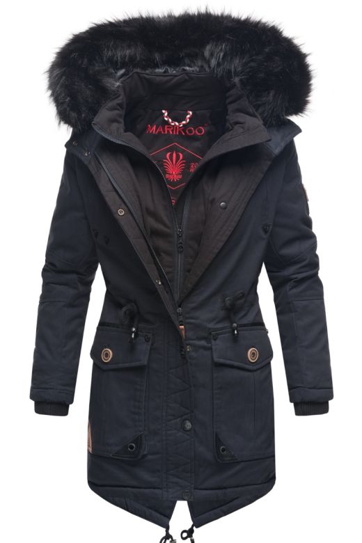 Dame Vinter jakke med sort pels - Kugel Navy