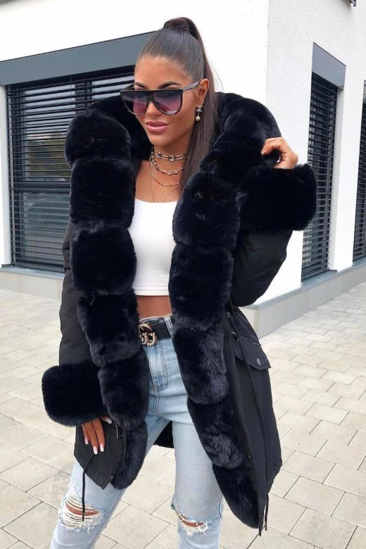Dam pälsjacka modell Lugano i svart