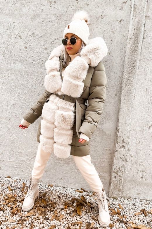 Damjacka med stor päls Milano i light Khaki