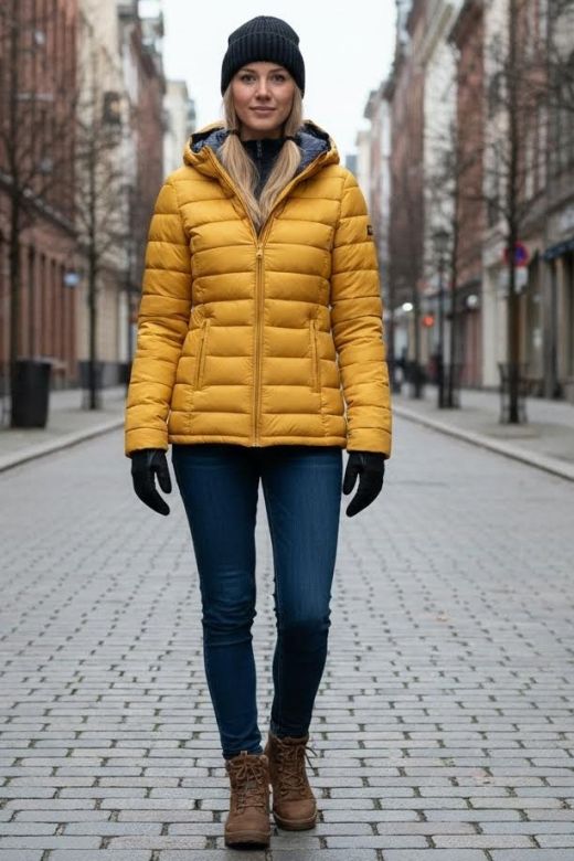 Dame dynejakke med hætte Lucy - Gul