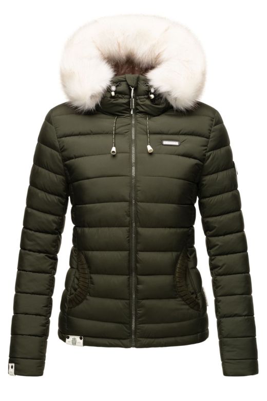 Dam Vinterjacka med vit päls Nasrin Olivgrön