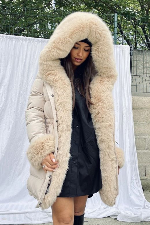 Dam pälsjacka med stor päls Firenze - Beige