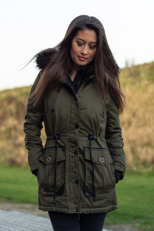 Dame Vinter jakke med sort pels - Kugel Grøn