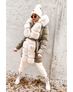 Damjacka med stor päls Milano i light Khaki