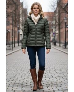 Dame dynejakke med hætte Lucy i Grøn