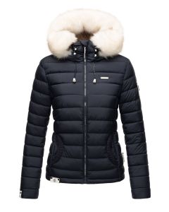 Dam Vinterjacka med vit päls Nasrin Marinblå