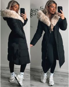 Dam Vinterjacka modell Carol i Svart, beige pels