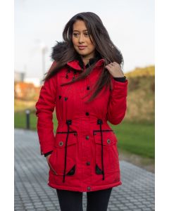Dame Vinter jakke med sort pels - Kugel Rød