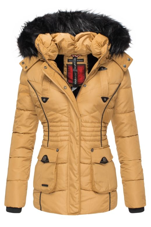 Dame vinterjakke med pels Vanilla - Camel