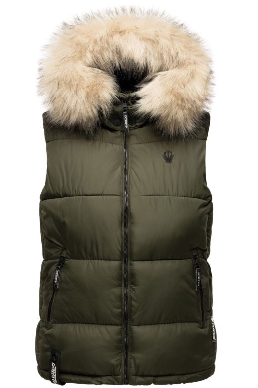 Dam Dunväst med päls Sneflug Olivgrön