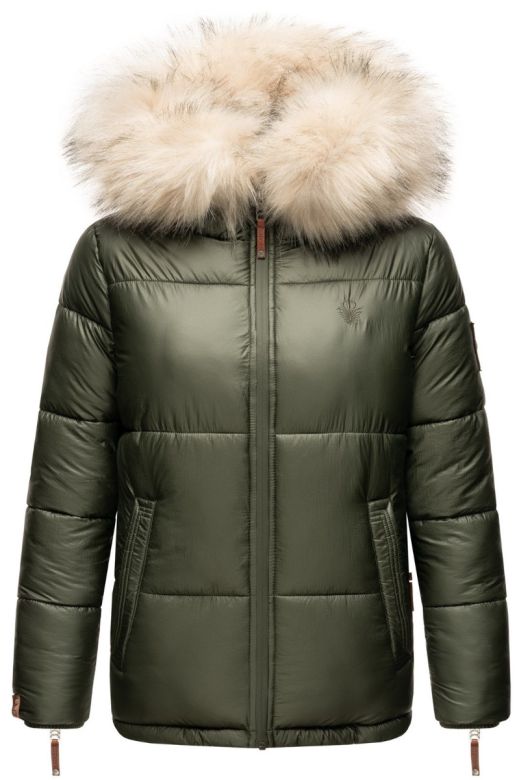 Dam vinterjacka med stor päls Navahoo Tikuna i Olivgrön