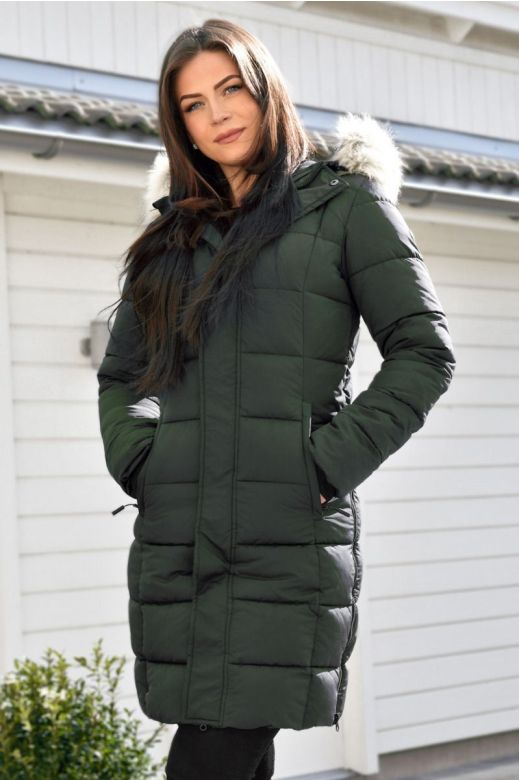 Dam Vinterjacka med avtagbar fuskpäls modell Paris i Grönt