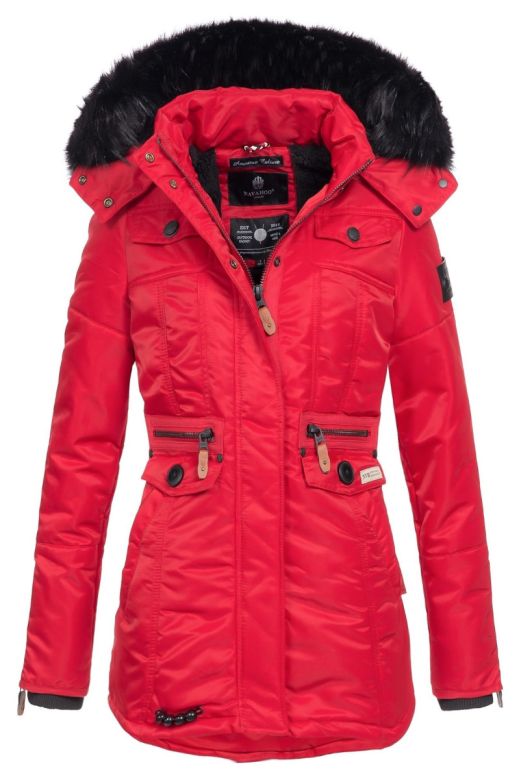 Dame Vinterjakke med pels skat Rød
