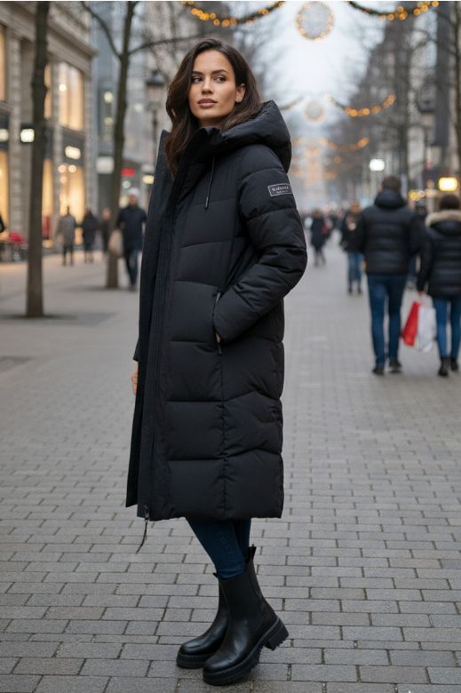 Härlig lång vinterjacka från NAVAHOO - Chokokyss i svart