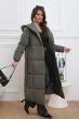 Dam Vinterjacka lång ljus Oversized med luva i Olive