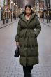 Dam Vinterjacka lång ljus Oversized med luva i Olive